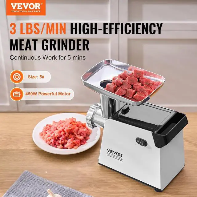 Alt view image 2 of 7 - Electric Meat Grinder, 3 lbs/Minute Capacity, 450W Meat Grinder Machine with 3 Grinding Plate, Blade, Kubbe Kit, Sausage Stuffer, 5-Minute Continuous Working, Stainless Steel, for Home Kitchen