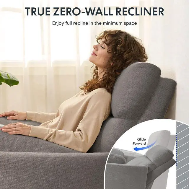 Alt view image 4 of 7 - Mochi Pro 54" Zero Wall Power Recliner for Big and Tall, Oversized Electric Recliner Chair with Anti-Pinch Design, USB & Type-C Ports, Wide Sofa for Living Room Bedroom, Chenille Grey