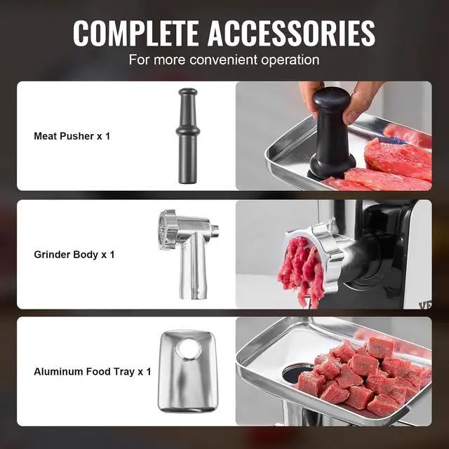 Alt view image 6 of 7 - Electric Meat Grinder, 3 lbs/Minute Capacity, 450W Meat Grinder Machine with 3 Grinding Plate, Blade, Kubbe Kit, Sausage Stuffer, 5-Minute Continuous Working, Stainless Steel, for Home Kitchen