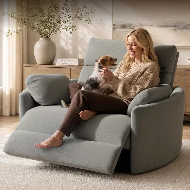 Main image of Mochi 54" Oversized Power Recliner Chair for Big & Tall Adults, Extra Wide Electric Chenille Recliner with USB & Type-C Ports, Wide Single Sofa with Pillows for Living Room, Light Gray