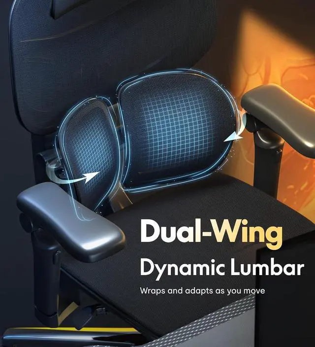 Alt view image 5 of 7 - Sentinel-Pro Ergonomic Gaming Chair with Dual-Wing, Adaptive Lumbar 7D Armrests 4-Position Recline up to 145° Height-Adjustable Backrest Premium Mesh Computer Office Chair for Home & Office