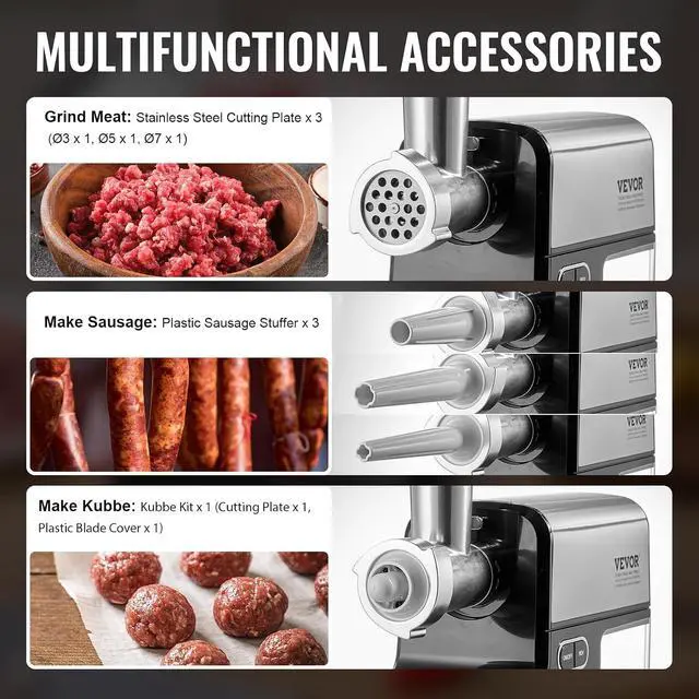 Alt view image 3 of 7 - Meat Grinder, 4.2 Lbs/Min Capacity Electric Meat Grinders with Blade, Grinding Plate, Sausage Maker, Kubbe Kit, Stainless Steel Meat Mincer for Home Kitchen