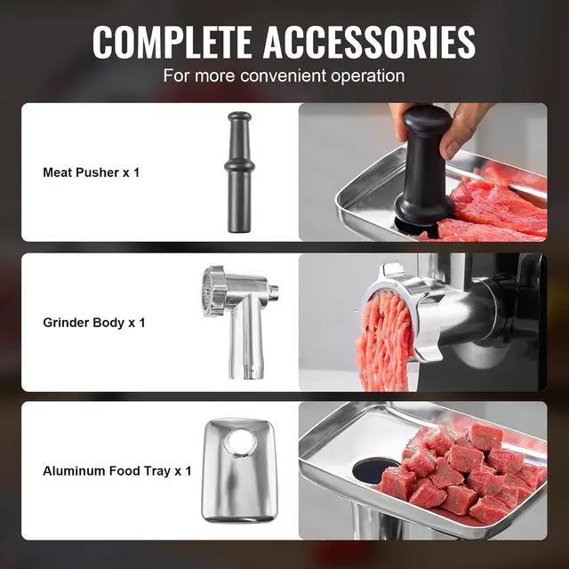 Alt view image 6 of 7 - Meat Grinder, 3 Lbs/Min Capacity Electric Meat Grinders with Blade, Grinding Plate, Sausage Maker, Kubbe Kit, Burger Press, Chopper Attachment, Stainless Steel Meat Mincer for Home Kitchen