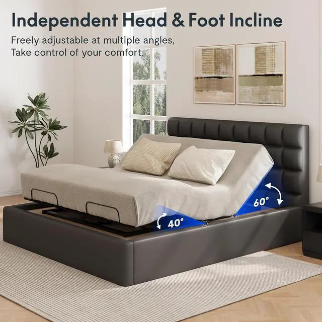 Alt view image 3 of 7 - S3K-Lite King Size Adjustable Bed Frame Base, Zero Clearance, Independent Head & Foot Incline, Zero Gravity, Wireless Remote, 12 Legs, Easy Assemble, 5-Year Warranty, 750 lbs.