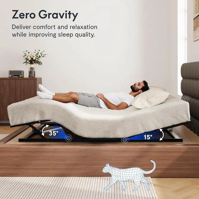 Alt view image 4 of 7 - S3K-Lite King Size Adjustable Bed Frame Base, Zero Clearance, Independent Head & Foot Incline, Zero Gravity, Wireless Remote, 12 Legs, Easy Assemble, 5-Year Warranty, 750 lbs.