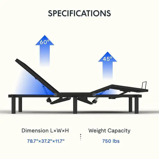 Alt view image 2 of 7 - Twin XL Adjustable Bed Frame BaseZero Gravity & Soothing Massage,Memory Positions,Whisper-Quiet Motor,Quick Assembly,Adjustable Legs,Under-Bed Light & Wireless Remote,750 lbs