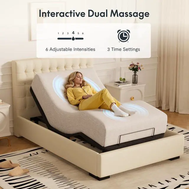 Alt view image 4 of 7 - Twin XL Adjustable Bed Frame BaseZero Gravity & Soothing Massage,Memory Positions,Whisper-Quiet Motor,Quick Assembly,Adjustable Legs,Under-Bed Light & Wireless Remote,750 lbs