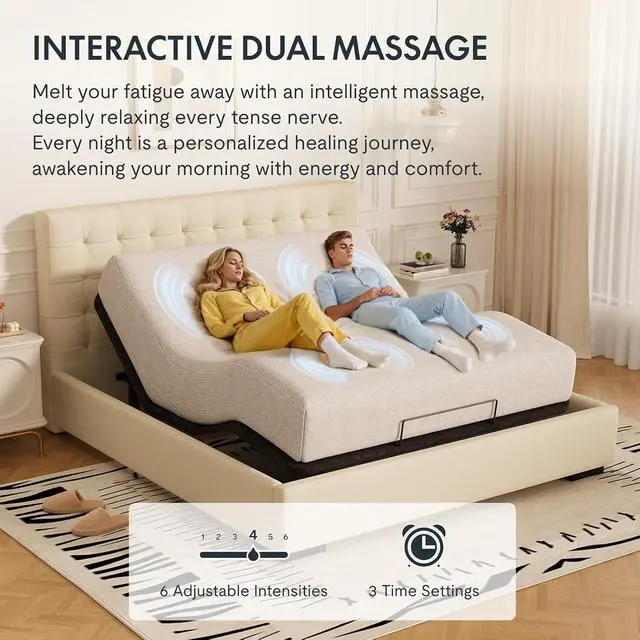 Alt view image 4 of 7 - Adjustable Bed Frame Bases Queen, Massage, Zero Gravity, Memory Postions, Quick Assembly, Whisper Quiet Durable Motor, Adjustable Leg, Underbed Light, Wireless Remote, 750Ibs.