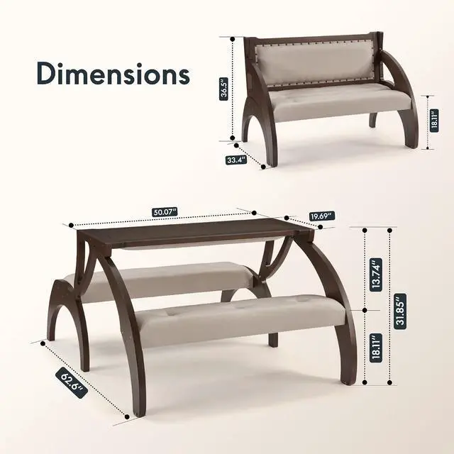 Alt view image 2 of 7 - 3-in-1 Convertible Chair to Table with 2 Seats,Desk and Chair Set for 4, Upholstered Accent Chair with Solid Wood Frame, Easy Flip Design, Space Saving Furniture for Small Apartments