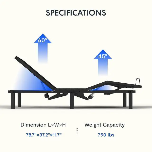 Alt view image 2 of 7 - Split King Adjustable Bed Frame BaseZero Gravity & Soothing Massage,Memory Positions,Whisper-Quiet Motor,Quick Assembly,Adjustable Legs,Under-Bed Light & Wireless Remote,750 lbs