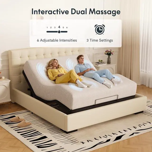Alt view image 4 of 7 - Split King Adjustable Bed Frame BaseZero Gravity & Soothing Massage,Memory Positions,Whisper-Quiet Motor,Quick Assembly,Adjustable Legs,Under-Bed Light & Wireless Remote,750 lbs