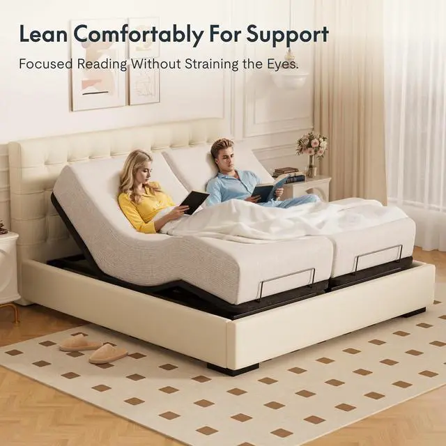 Alt view image 7 of 7 - Split King Adjustable Bed Frame BaseZero Gravity & Soothing Massage,Memory Positions,Whisper-Quiet Motor,Quick Assembly,Adjustable Legs,Under-Bed Light & Wireless Remote,750 lbs