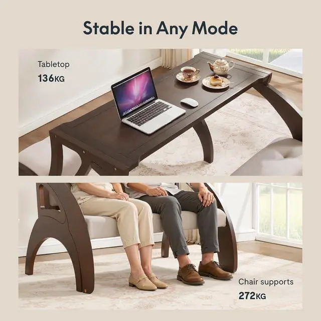 Alt view image 5 of 7 - 3-in-1 Convertible Chair to Table with 2 Seats,Desk and Chair Set for 4, Upholstered Accent Chair with Solid Wood Frame, Easy Flip Design, Space Saving Furniture for Small Apartments
