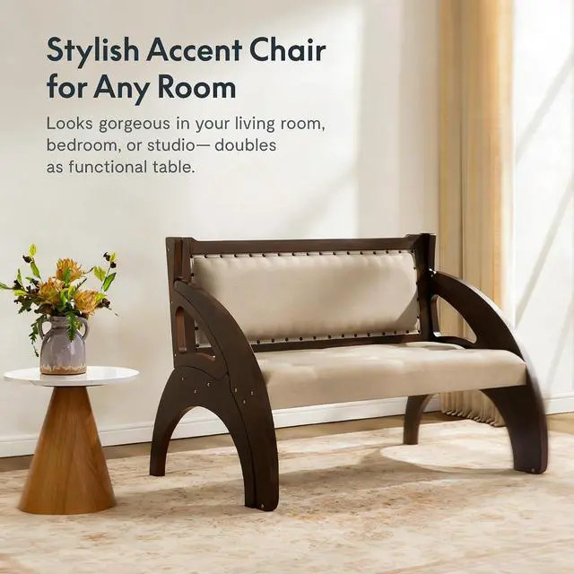 Alt view image 6 of 7 - 3-in-1 Convertible Chair to Table with 2 Seats,Desk and Chair Set for 4, Upholstered Accent Chair with Solid Wood Frame, Easy Flip Design, Space Saving Furniture for Small Apartments