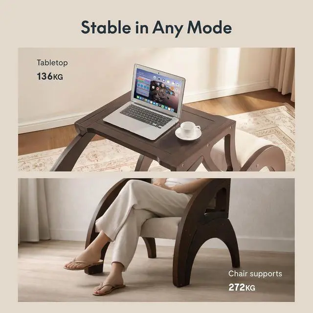 Alt view image 5 of 7 - 3-in-1 Convertible Chair to Table with 2 Seats,Desk and Chair Set for 2, Upholstered Accent Chair with Solid Wood Frame, Easy Flip Design, Space Saving Furniture for Small Apartments