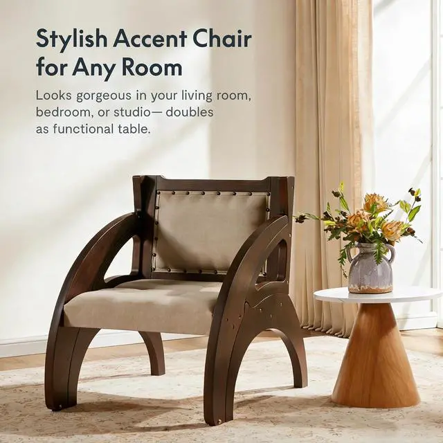 Alt view image 6 of 7 - 3-in-1 Convertible Chair to Table with 2 Seats,Desk and Chair Set for 2, Upholstered Accent Chair with Solid Wood Frame, Easy Flip Design, Space Saving Furniture for Small Apartments
