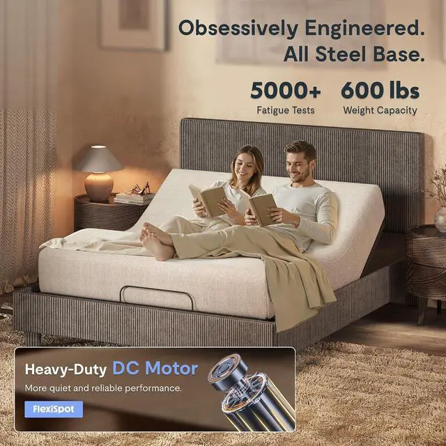 Alt view image 3 of 7 - Queen All-in-One Adjustable Bed with Velvet Upholstered Bed Frame, Vertical Channel Fluted Headboard, Head & Foot Lift, Adjustable Headboard, Thick Foam Padding, Easy Assembly, Dark Grey