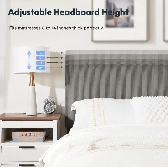 Alt view image 6 of 7 - Queen All-in-One Adjustable Bed with Velvet Upholstered Bed Frame, Vertical Channel Fluted Headboard, Head & Foot Lift, Adjustable Headboard, Thick Foam Padding, Easy Assembly, Dark Grey