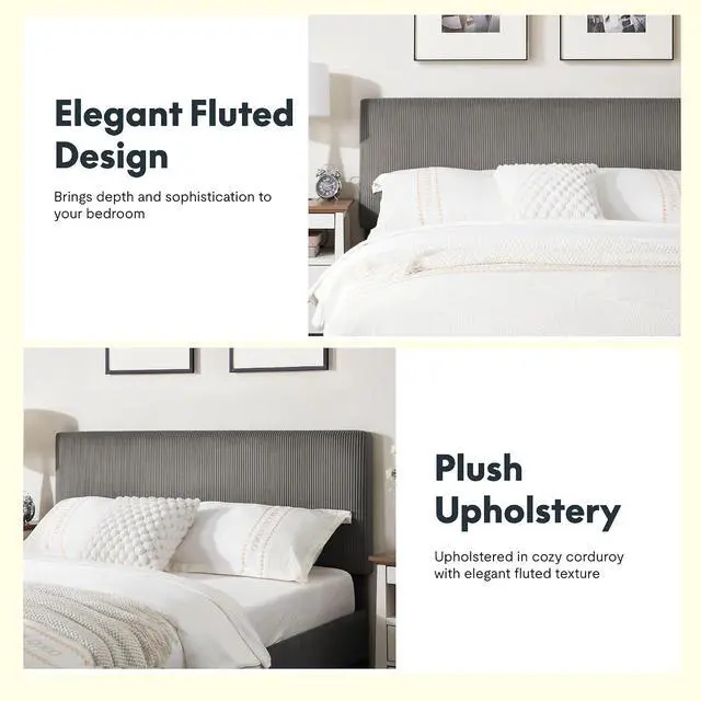 Alt view image 7 of 7 - Queen All-in-One Adjustable Bed with Velvet Upholstered Bed Frame, Vertical Channel Fluted Headboard, Head & Foot Lift, Adjustable Headboard, Thick Foam Padding, Easy Assembly, Dark Grey