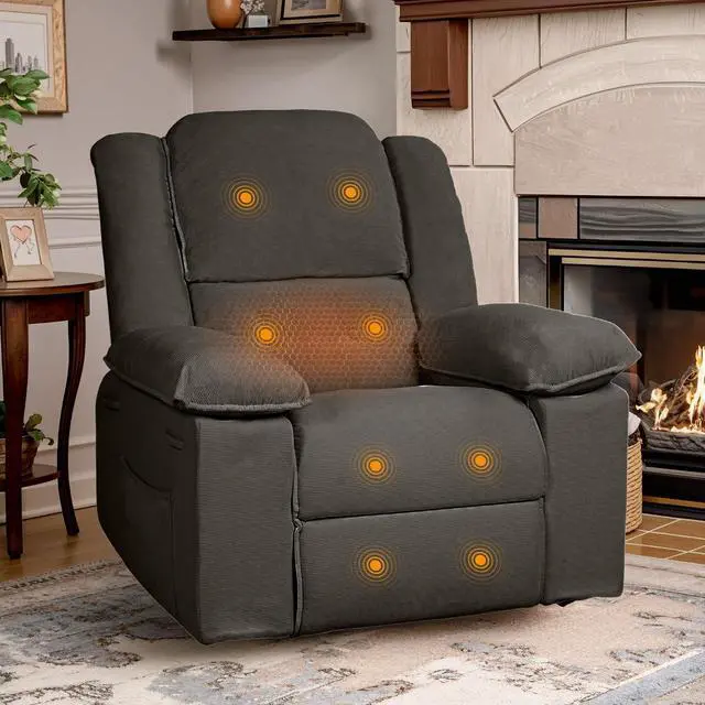 Main image of Rocker Recliner Chair for Adults with Massage & Heat, 360° Swivel Glider, Manual Recliner w/USB Port & Side Pocket, Compact Living Room Apartment Reclining Chair (Brown)