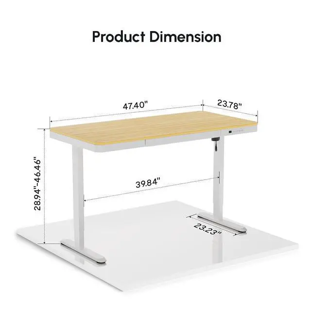 Alt view image 2 of 7 - Electric Standing Makeup Vanity Desk with Drawer and USB Charge Ports,48 Height Adjustable Quick Install Dressing Table for Women Girls Bedroom Dressing Room,Bamboo-Look Laminate/White