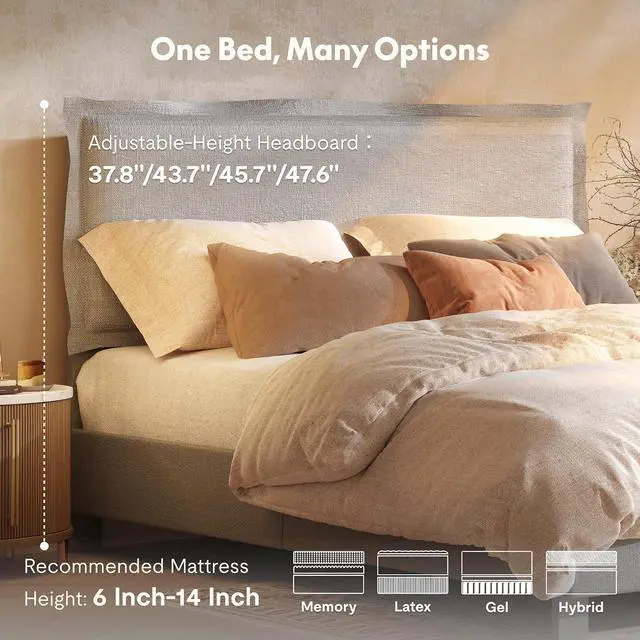 Alt view image 5 of 7 - Queen Adjustable Bed Base with Upholstered Frame, Head & Foot Lift, 600 lbs Capacity, No Box Spring Needed, Minimalist Design, Light Grey, 5-Year Motor & 10-Year Warranty