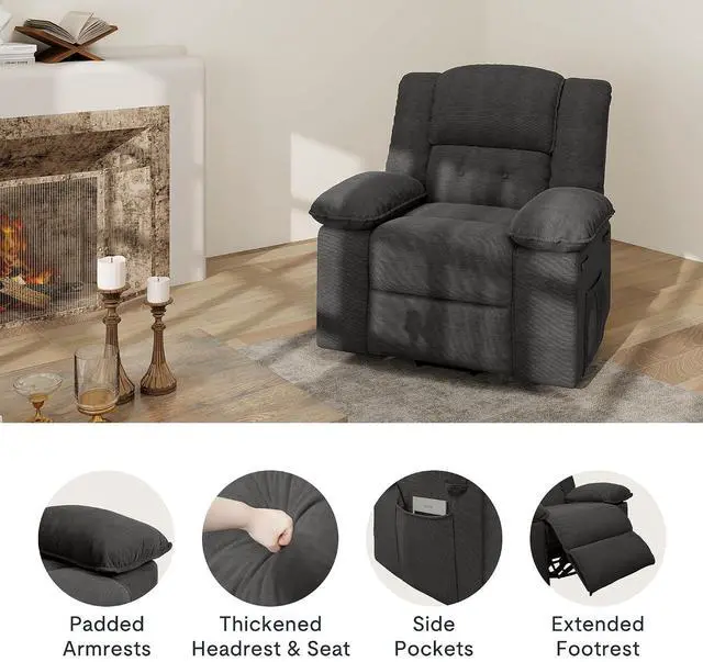 Alt view image 6 of 7 - Rocker Recliner Chair for Adults with Massage & Heat, 360° Swivel Glider, Manual Recliner w/USB Port & Side Pocket, Compact Living Room Apartment Reclining Chair (Brown)