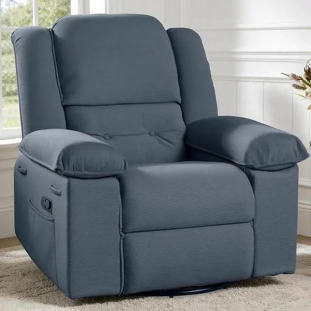 Main image of Swivel Rocker Recliner Chair for Adults with Massage & Heat, 360° Swivel Manual Glider Recliner with Side Pocket, Compact Living Room Apartment Reclining Chair (Blue-Grey)