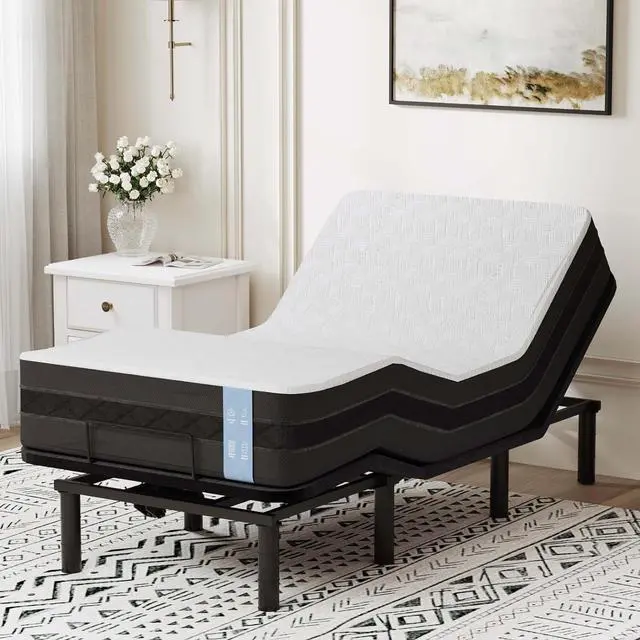 Main image of Adjustable Bed Frame Base Twin XL + 10" Cooling Gel Memory Foam Mattress, Massage, Head and Foot Incline, Zero Gravity, Zero Clearance, Under-Bed Lights, Anti-Snore, Wireless Remote