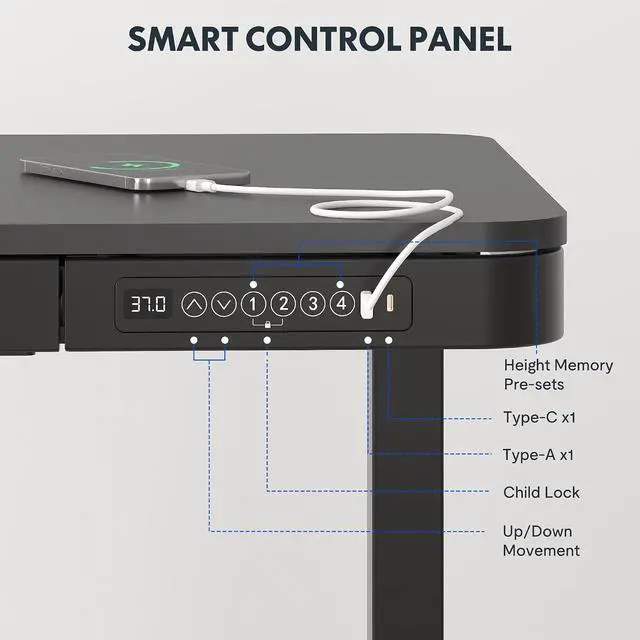 Alt view image 4 of 7 - Electric Standing Makeup Vanity Desk with Drawer and USB Charge Ports&Child Lock, 48 Height Adjustable Whole-Piece Quick Install Dressing Table for Women Girls Bedroom Dressing Room, Black