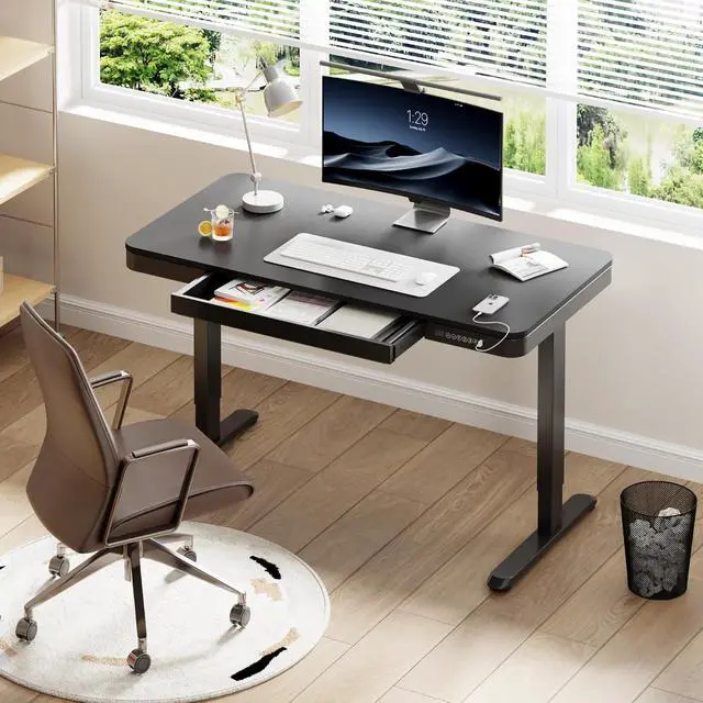 Alt view image 5 of 7 - Electric Standing Makeup Vanity Desk with Drawer and USB Charge Ports&Child Lock, 48 Height Adjustable Whole-Piece Quick Install Dressing Table for Women Girls Bedroom Dressing Room, Black