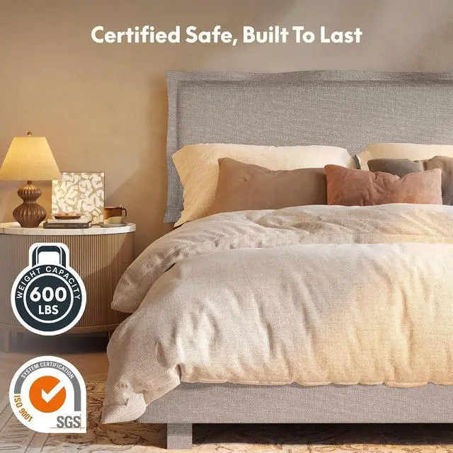 Alt view image 6 of 7 - Queen Adjustable Bed Base with Upholstered Frame, Head & Foot Lift, 600 lbs Capacity, No Box Spring Needed, Minimalist Design, Light Grey, 5-Year Motor & 10-Year Warranty