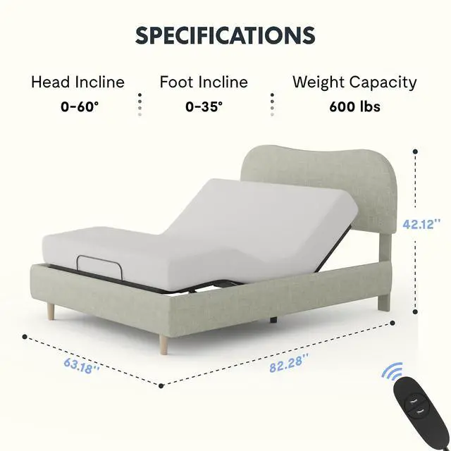 Alt view image 2 of 7 - Queen Adjustable Bed, Complete with Linen Upholstered Bed Frame, Quiet Powerful DC Motor, Easy Assembly Ideal for Relaxation, Reading, and Pressure Relief