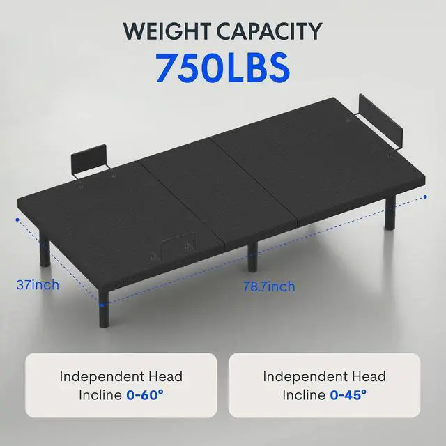 Alt view image 2 of 7 - Adjustable Bed Frame Base Twin XL + 10" Cooling Gel Memory Foam Mattress, Massage, Head and Foot Incline, Zero Gravity, Zero Clearance, Under-Bed Lights, Anti-Snore, Wireless Remote