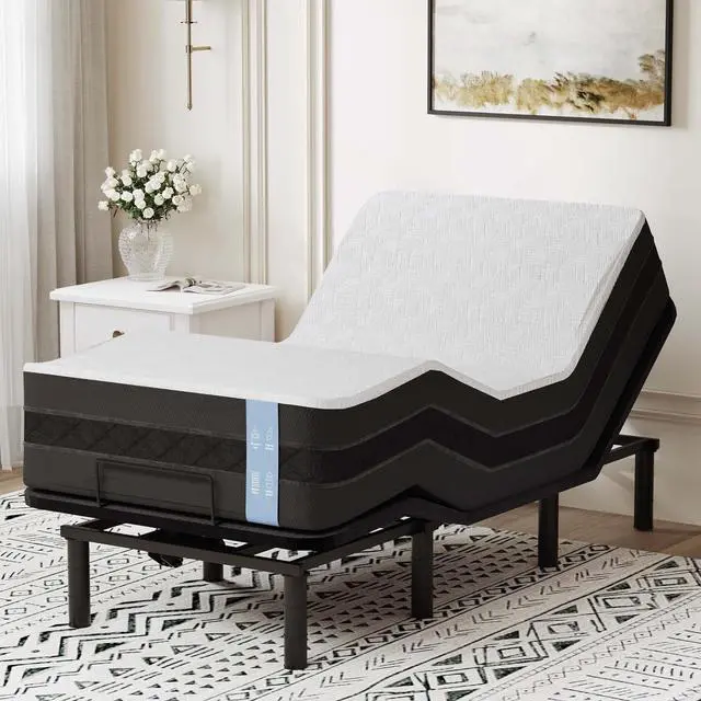 Main image of Adjustable Bed Frame Base Twin XL + 12" Cooling Gel Memory Foam Mattress, Massage, Head and Foot Incline, Zero Gravity, Zero Clearance, Under-Bed Lights, Anti-Snore, Wireless Remote