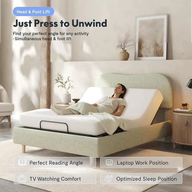 Alt view image 5 of 7 - Queen Adjustable Bed, Complete with Linen Upholstered Bed Frame, Quiet Powerful DC Motor, Easy Assembly Ideal for Relaxation, Reading, and Pressure Relief