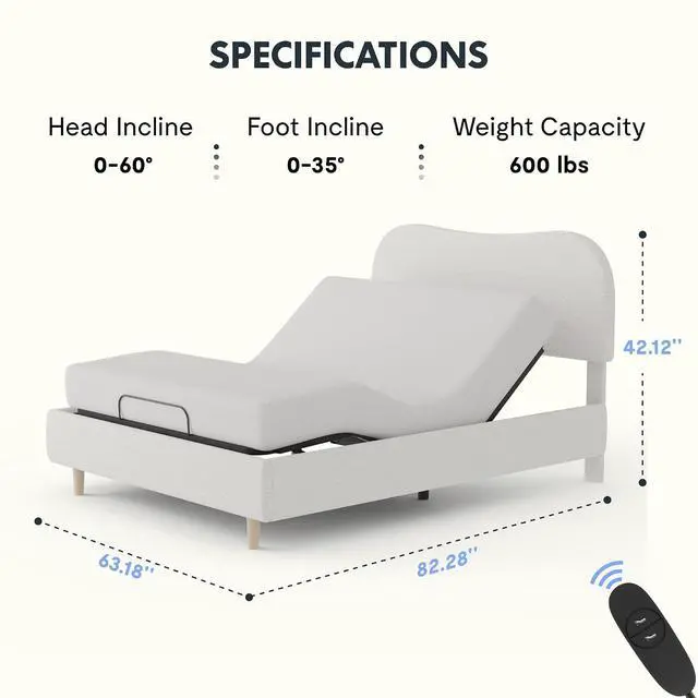 Alt view image 2 of 7 - Queen Adjustable Bed, Complete with Boucle Upholstered Bed Frame, Quiet Powerful DC Motor, Easy Assembly Ideal for Relaxation, Reading, and Pressure Relief