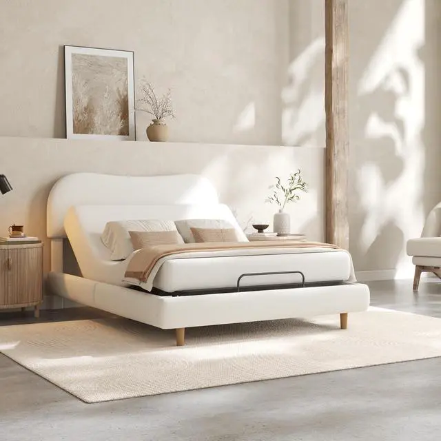Main image of Queen Adjustable Bed, Complete with Boucle Upholstered Bed Frame, Quiet Powerful DC Motor, Easy Assembly Ideal for Relaxation, Reading, and Pressure Relief