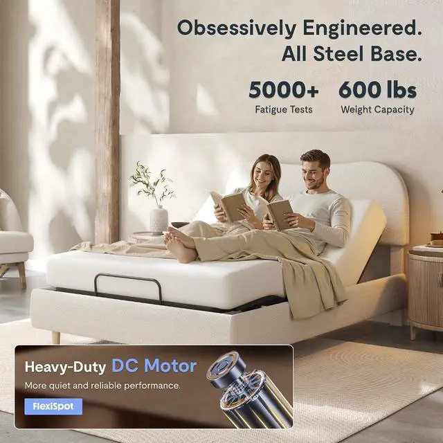 Alt view image 4 of 7 - Queen Adjustable Bed, Complete with Boucle Upholstered Bed Frame, Quiet Powerful DC Motor, Easy Assembly Ideal for Relaxation, Reading, and Pressure Relief