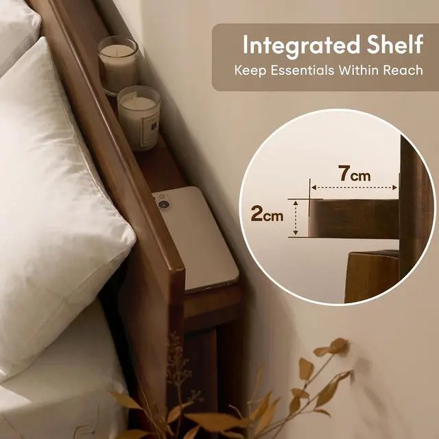 Alt view image 5 of 7 - Hako G3 King Solid Acacia Wood Platform Bed Frame with Storage Headboard, Tool-Free Fast Assembly,1500 lbs,Premium Sherwin-Williams Finish, SGS Certified, 10-Year WarrantyWalnut Brown