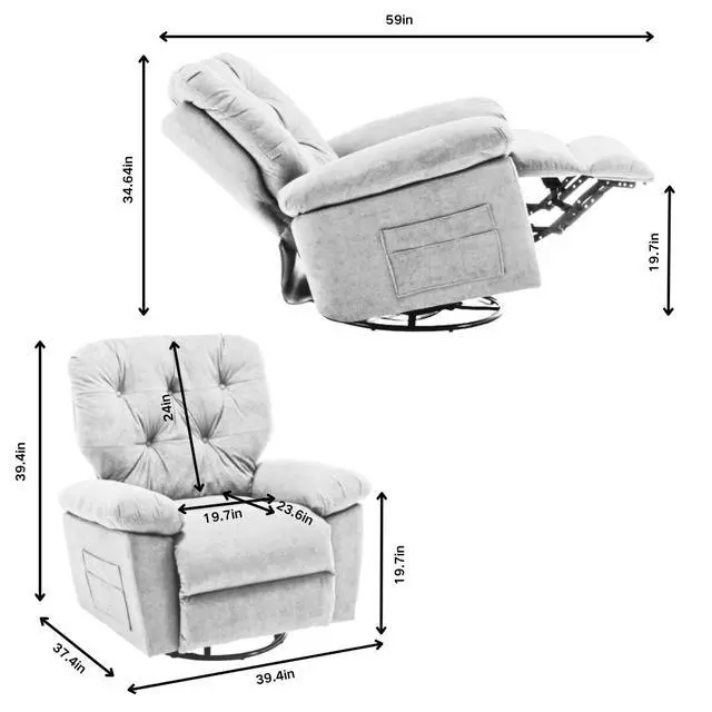 Alt view image 2 of 7 - Upholstered Glider Chair, 360° Swivel Rocking Recliner Chair with Foot Rest, Soft Artificial Fleece & Side Pocket, Overstuffed Comfort, Yellow