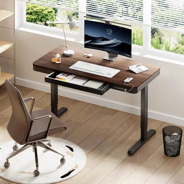 Alt view image 5 of 7 - Electric Standing Makeup Vanity Desk with Drawer and USB Charge Ports&Child Lock,48 Height Adjustable Whole-Piece Quick Install Dressing Table for Women Girls Dressing Bedroom,Dark Walnut