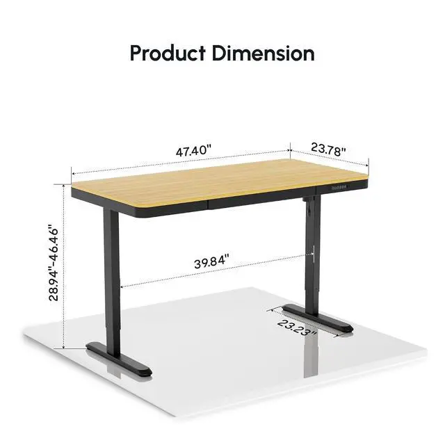 Alt view image 2 of 7 - Electric Standing Makeup Vanity Desk with Drawer and USB Charge Ports,48 Height Adjustable Quick Install Dressing Table for Women Girls Bedroom Dressing Room,Bamboo-Look Laminate/Black