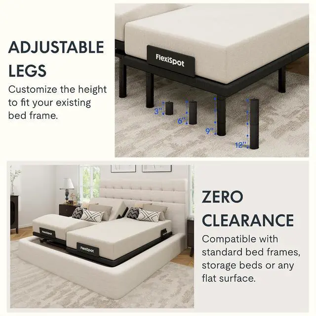 Alt view image 7 of 7 - Adjustable Bed Frame Base Split King + 10" Cooling Gel Memory Foam Mattress, Massage, Head and Foot Incline, Zero Gravity, Zero Clearance, Under-Bed Lights, Anti-Snore, Wireless Remote