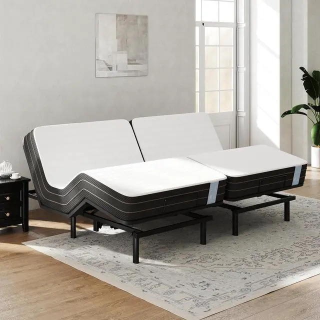 Main image of Split King Adjustable Bed Frame Base with 10 Inch Gel Memory Foam Mattress, Simultaneous Head & Foot Incline, Viscose from Bamboo, Medium Firm, Certi-PUR & Oeko-TEX Certified.