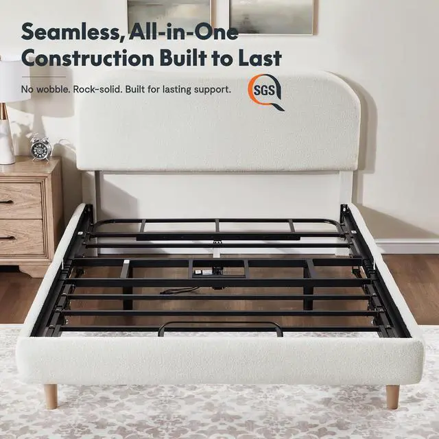 Alt view image 7 of 7 - Queen Adjustable Bed, Complete with Boucle Upholstered Bed Frame, Quiet Powerful DC Motor, Easy Assembly Ideal for Relaxation, Reading, and Pressure Relief
