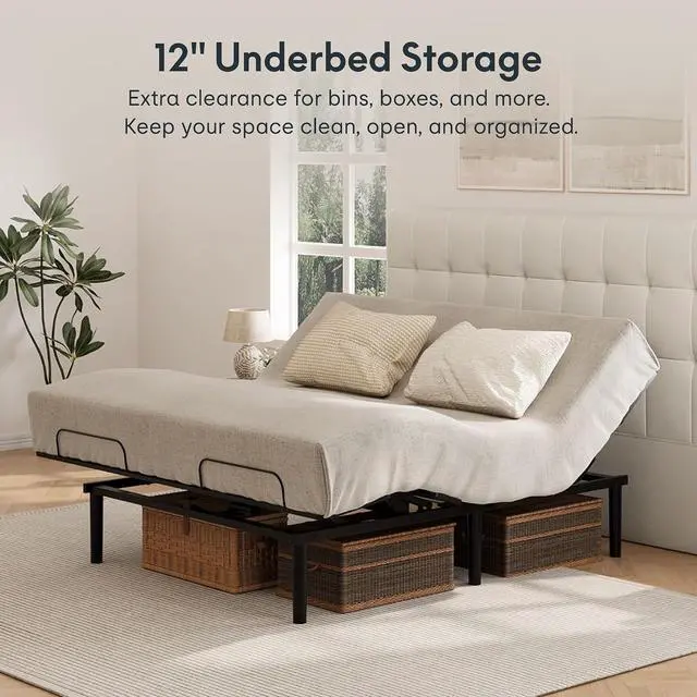 Alt view image 7 of 7 - Adjustable Bed Frame Base King Size, Zero Clearance, Independent Head & Foot Incline, Zero Gravity, Wireless Remote, 12 Legs, Easy Assemble, 5-Year Warranty, 750 lbs.