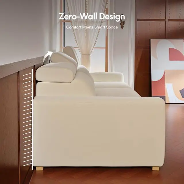 Alt view image 4 of 7 - Zero Wall Power Sofa Bed with Storage Chaise, L-Shaped Electric Reclining Sectional Sofa with Adjustable Headrests, Power Outlet & USB Ports, 3-Seat Sleeper Couch for Living Room, Beige