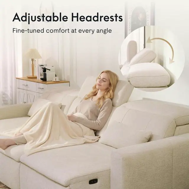 Alt view image 5 of 7 - Zero Wall Power Sofa Bed with Storage Chaise, L-Shaped Electric Reclining Sectional Sofa with Adjustable Headrests, Power Outlet & USB Ports, 3-Seat Sleeper Couch for Living Room, Beige