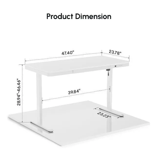 Alt view image 2 of 7 - Electric Standing Makeup Vanity Desk with Drawer and USB Charge Ports&Child Lock, 48 Height Adjustable Whole-Piece Quick Install Dressing Table for Women Girls Bedroom Dressing Room, White